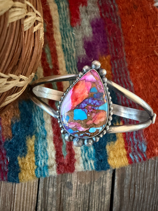 Handcrafted Pink Dream Mojave & Sterling Silver Cuff Bracelet