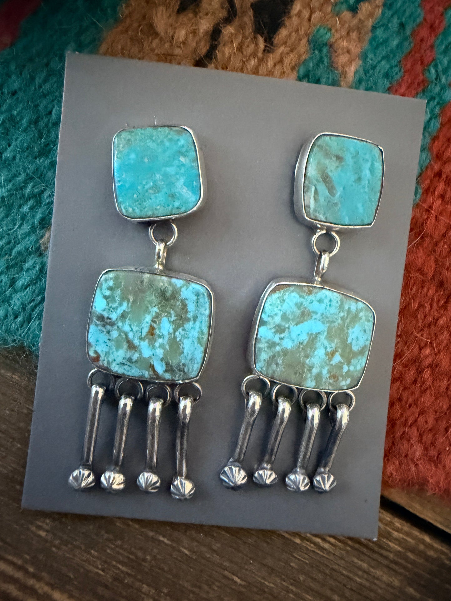 Handcrafted Royston Turquoise And Sterling Silver Dangle Earrings by Jacqueline Silver