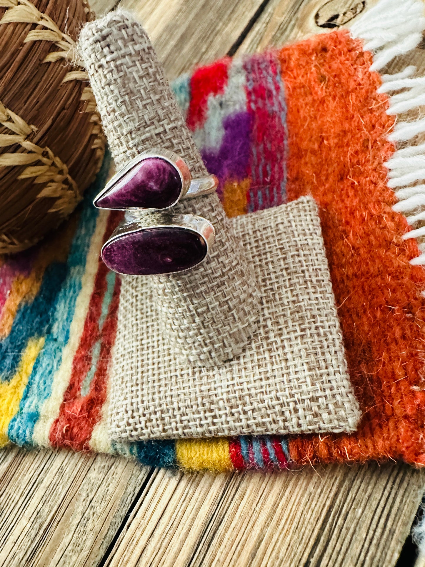 Handcrafted Purple Spiny Oyster & Sterling Silver Adjustable Ring