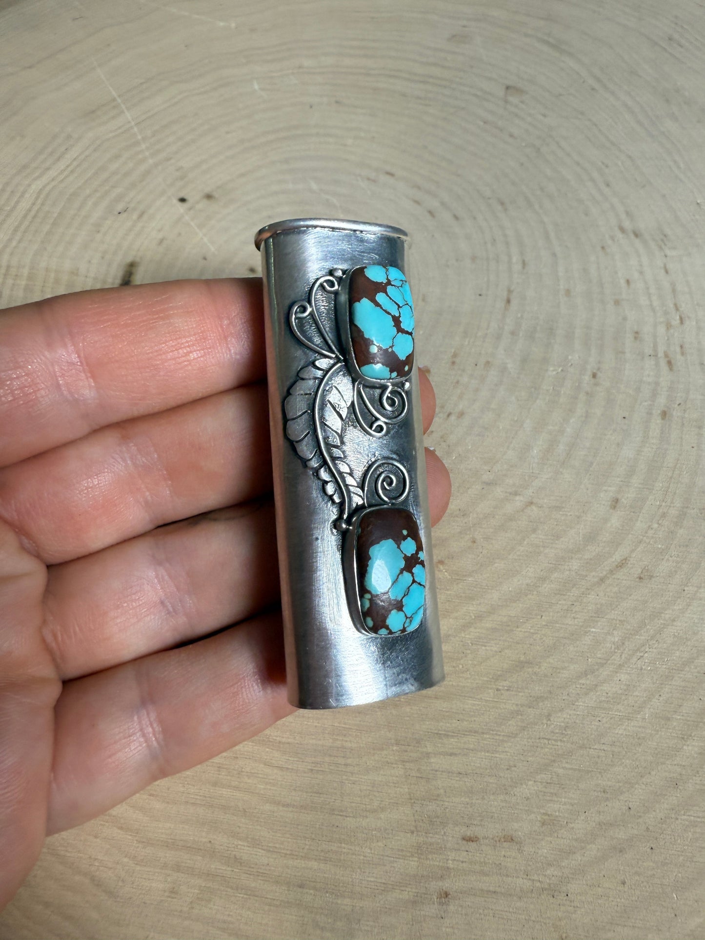 Handmade Sterling Silver & Number 8 Turquoise Lighter Cover