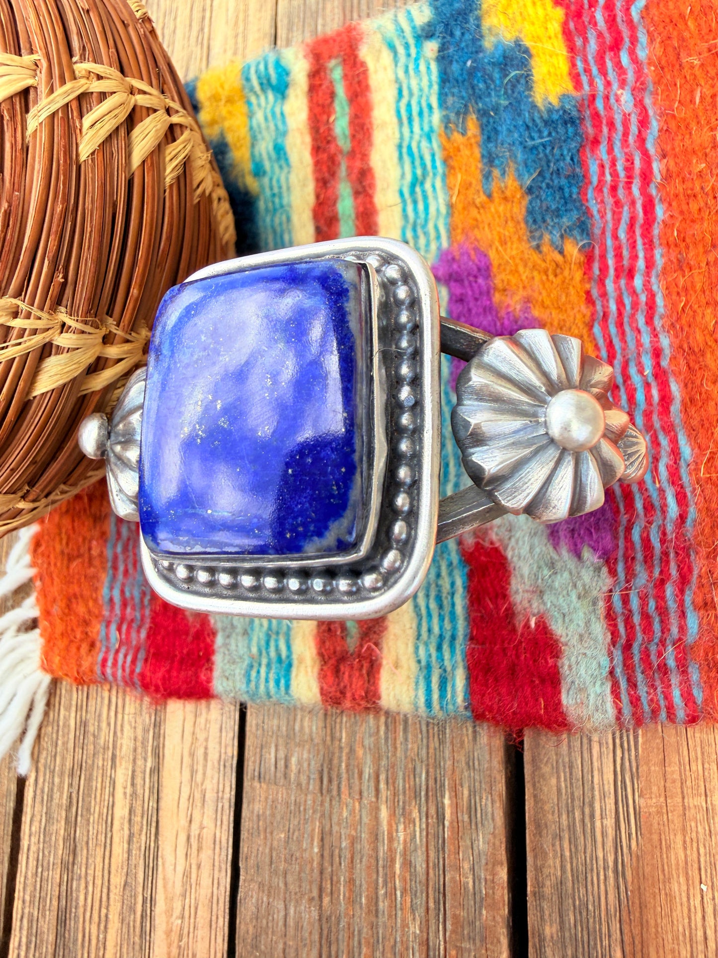 Handcrafted Sterling Silver and Lapis Cuff Bracelet by Chimney Butte