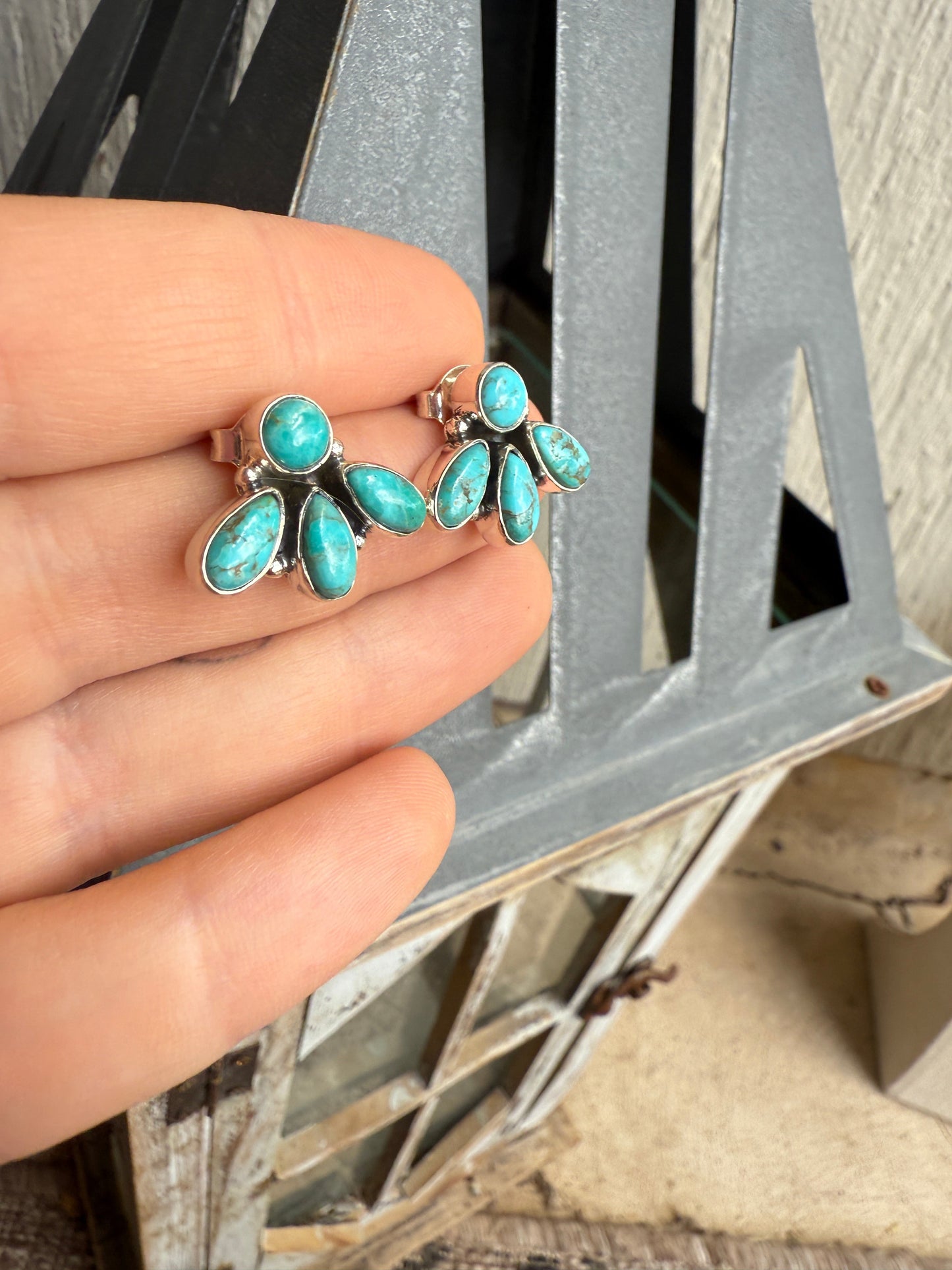 Handmade Kingman Turquoise & Sterling Silver 4 Stone Earrings style 1