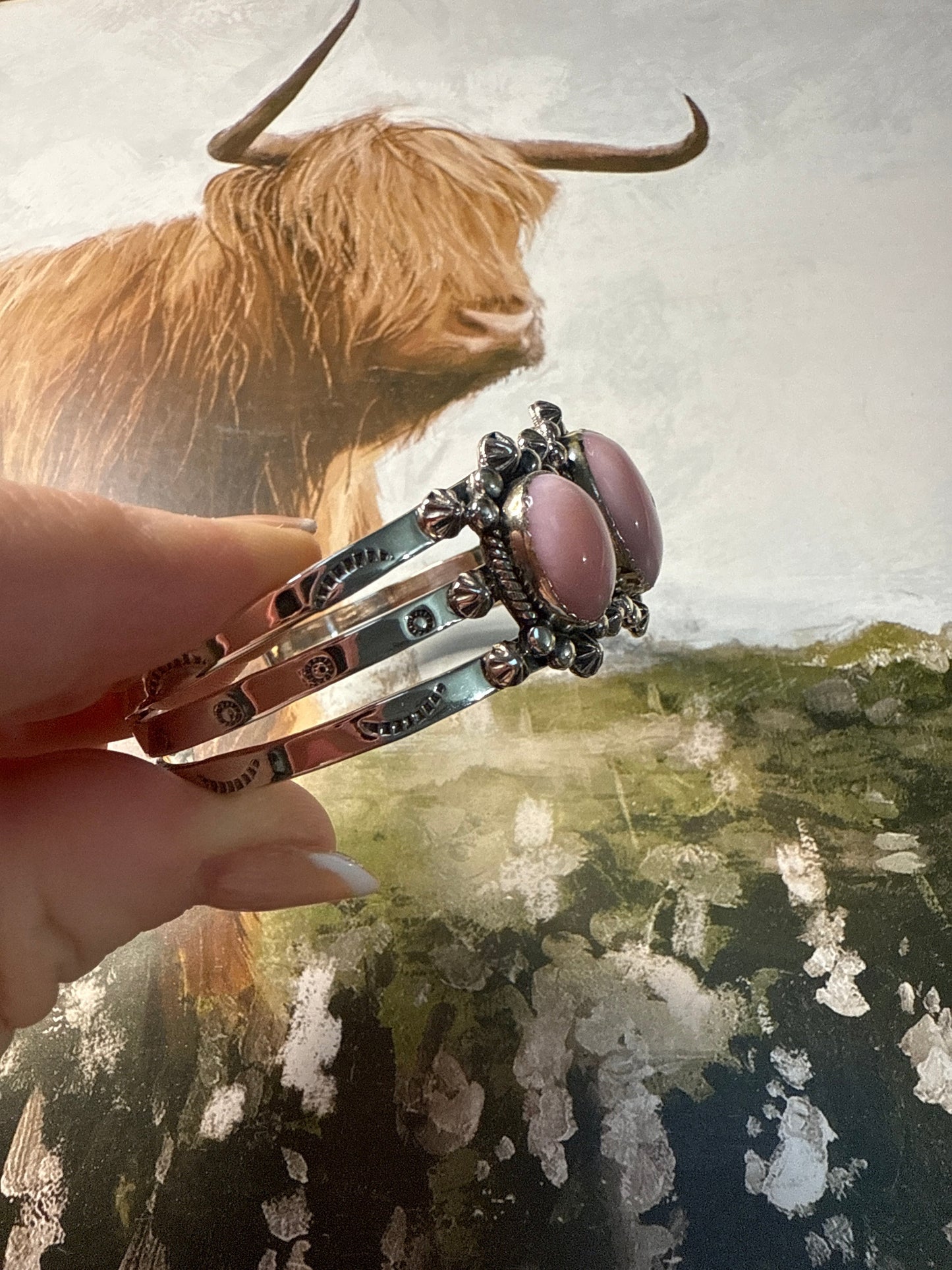 Handmade Sterling Silver & Pink Conch Adjustable Cuff Bracelet