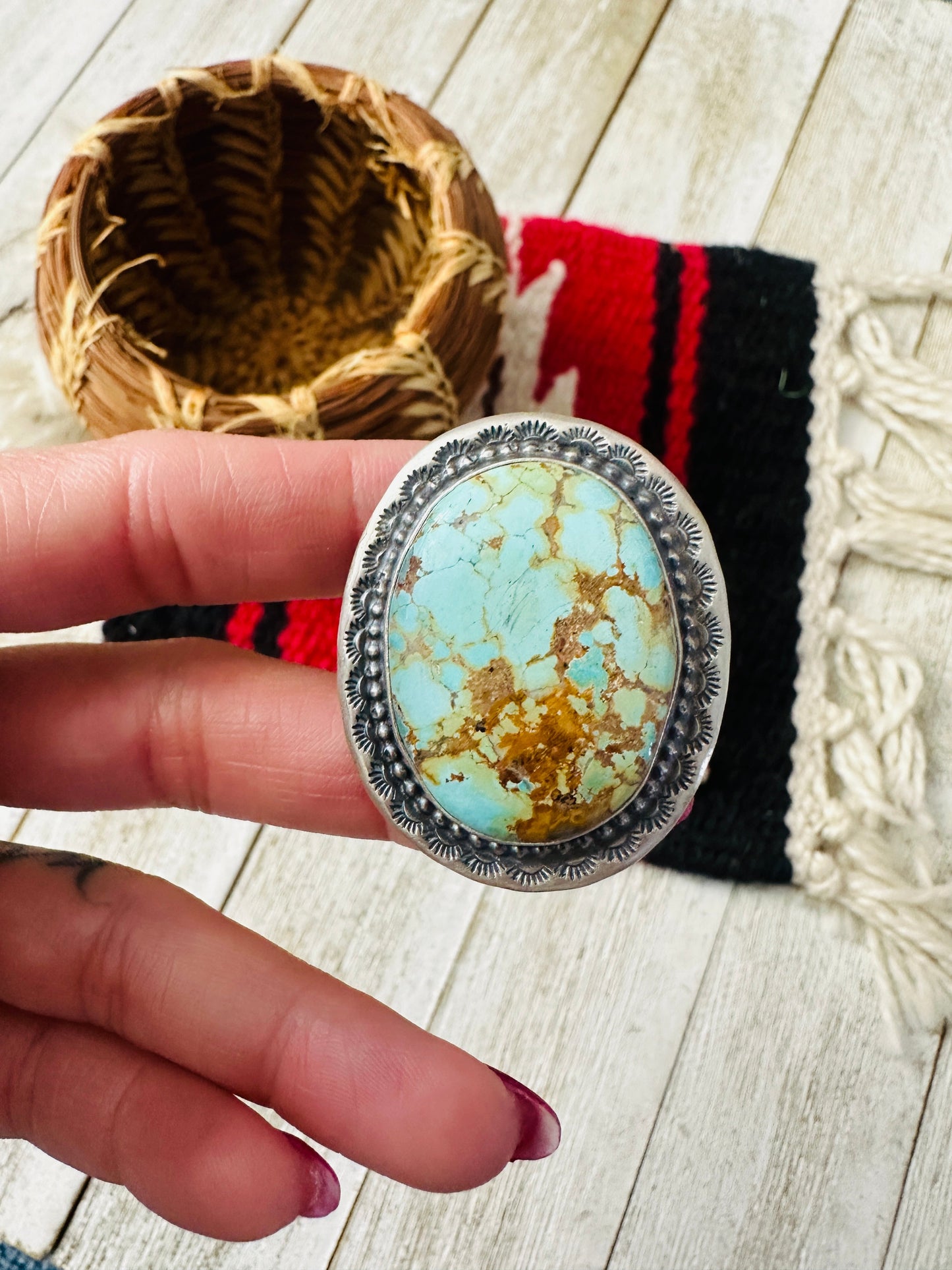 Handcrafted Number 8 Turquoise & Sterling Silver Ring Size 9