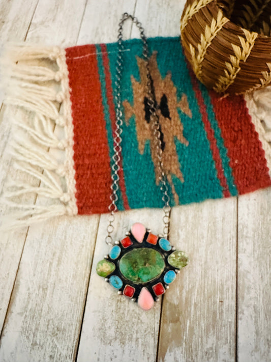Handcrafted Sterling Silver & Multi Stone Cluster Necklace