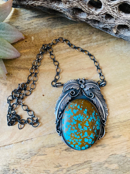 Handcrafted Sterling Silver & Number 8 Turquoise Necklace