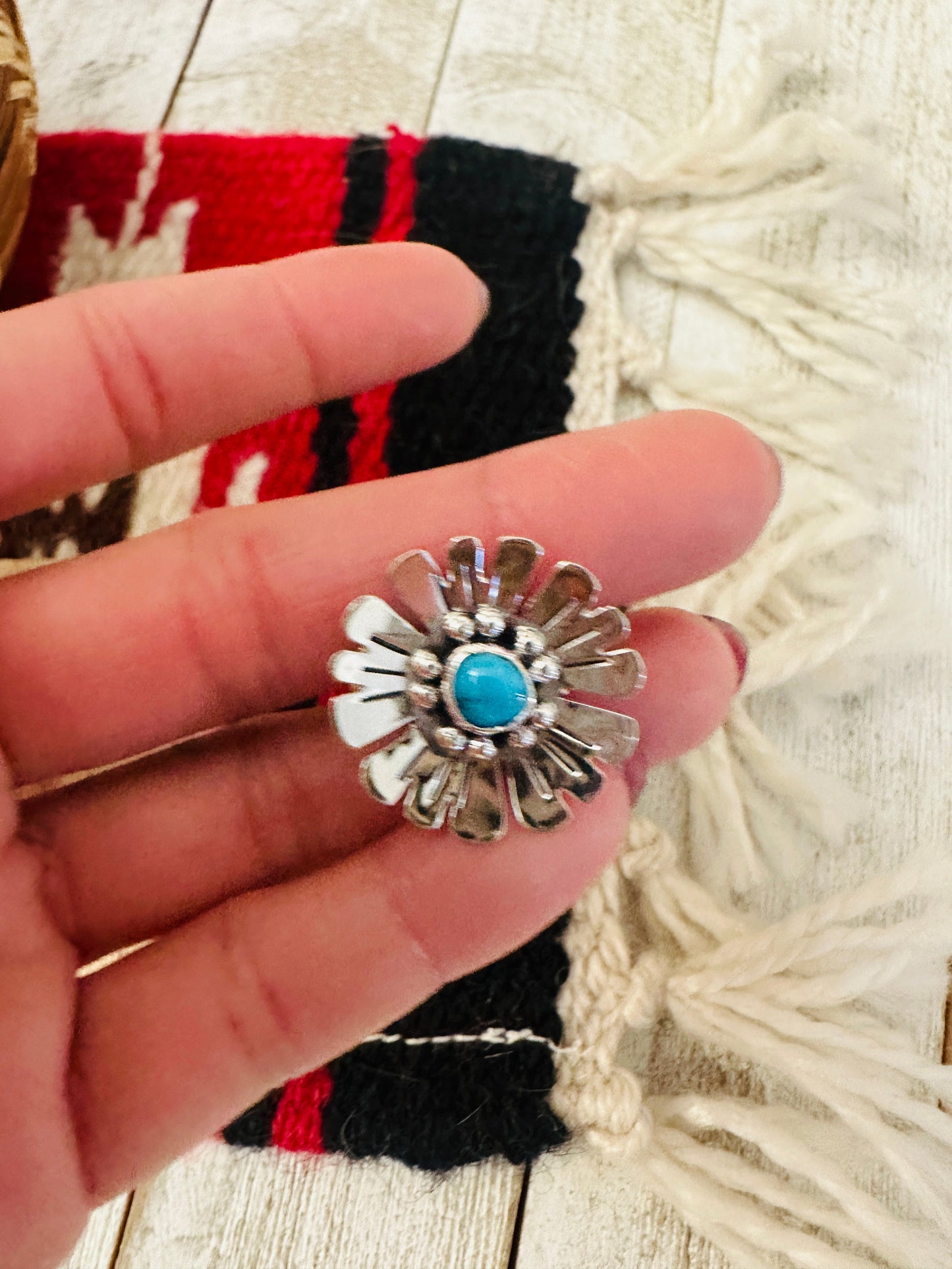 Handcrafted Sterling Silver & Turquoise Adjustable Flower Ring
