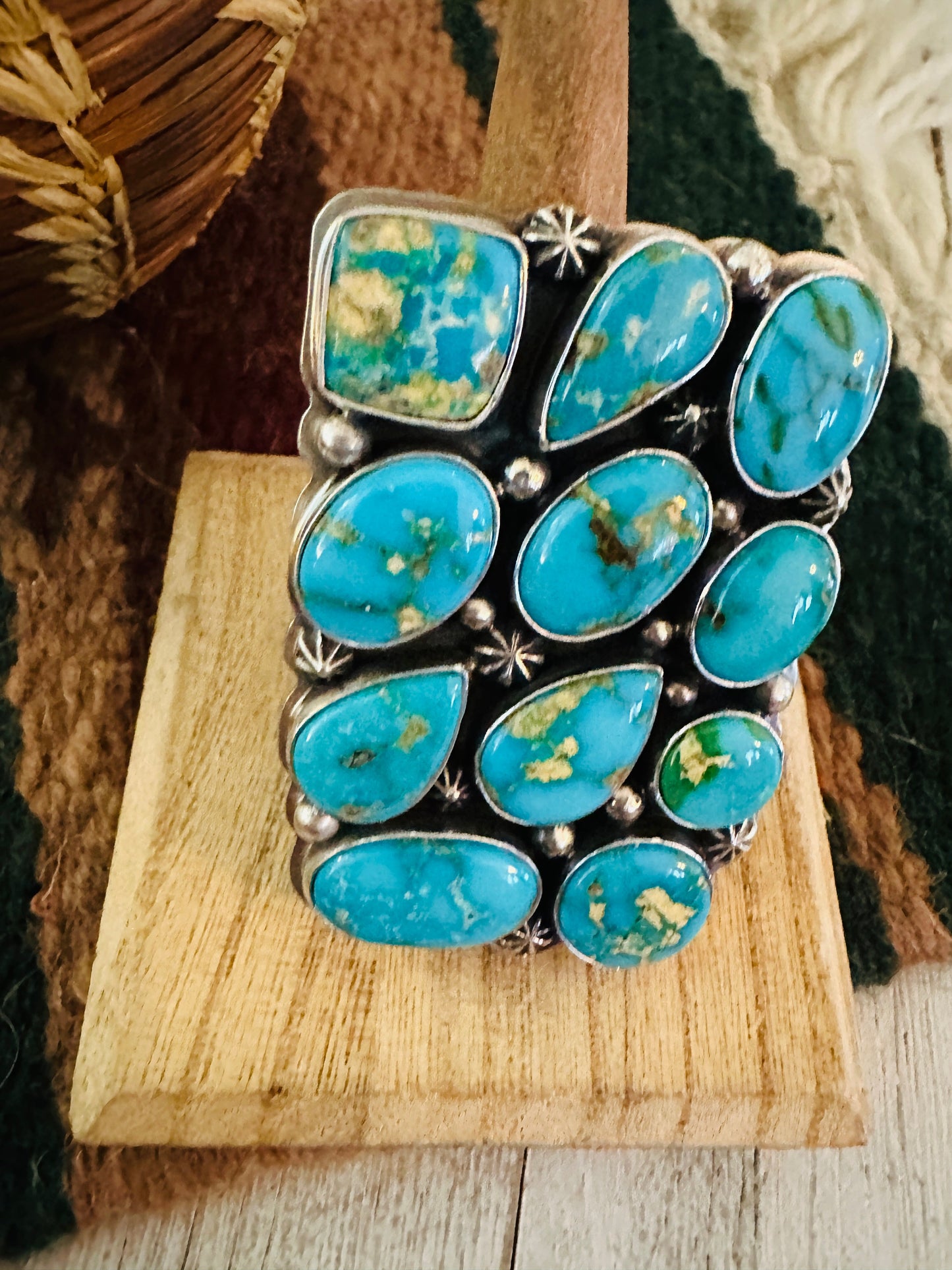 Handcrafted Sonoran Mountain Turquoise & Sterling Silver Adjustable Cluster Ring