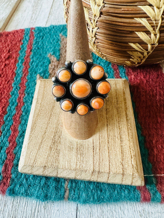 Handcrafted Sterling Silver & Orange Spiny Cluster Ring Size 6