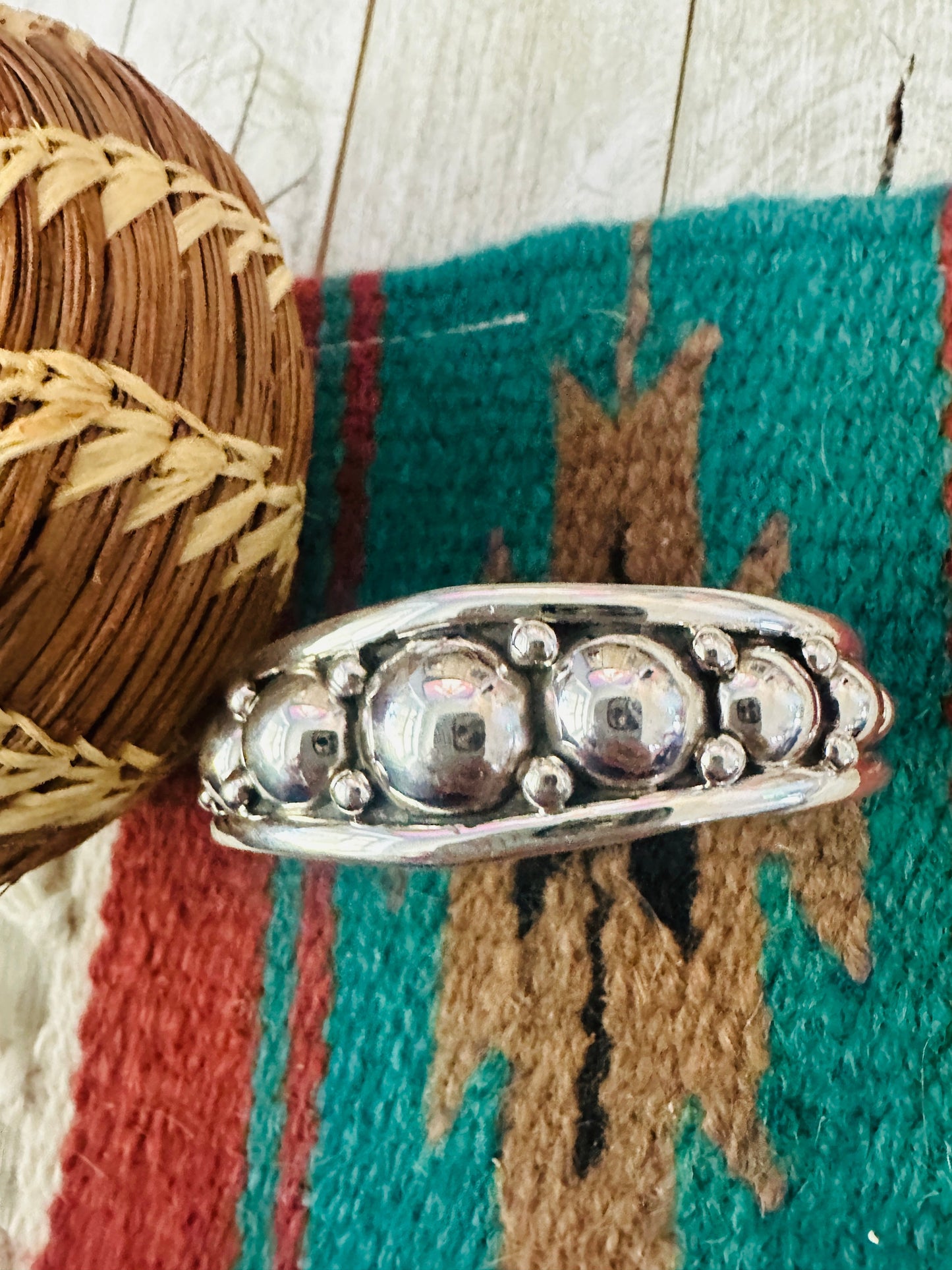 Handcrafted Hand Crafted Sterling Silver Ball Cuff Bracelet