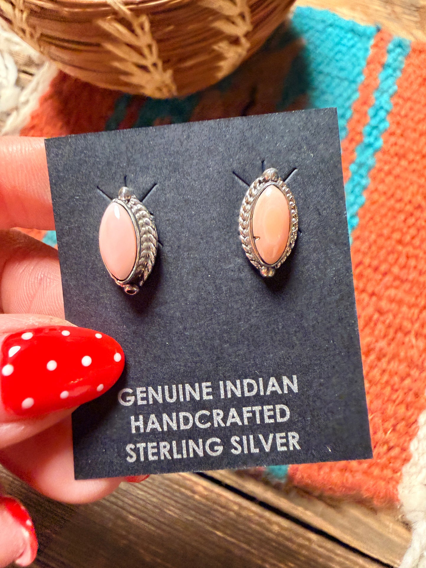 Handcrafted Queen Pink Conch Shell & Sterling Silver Stud Earrings