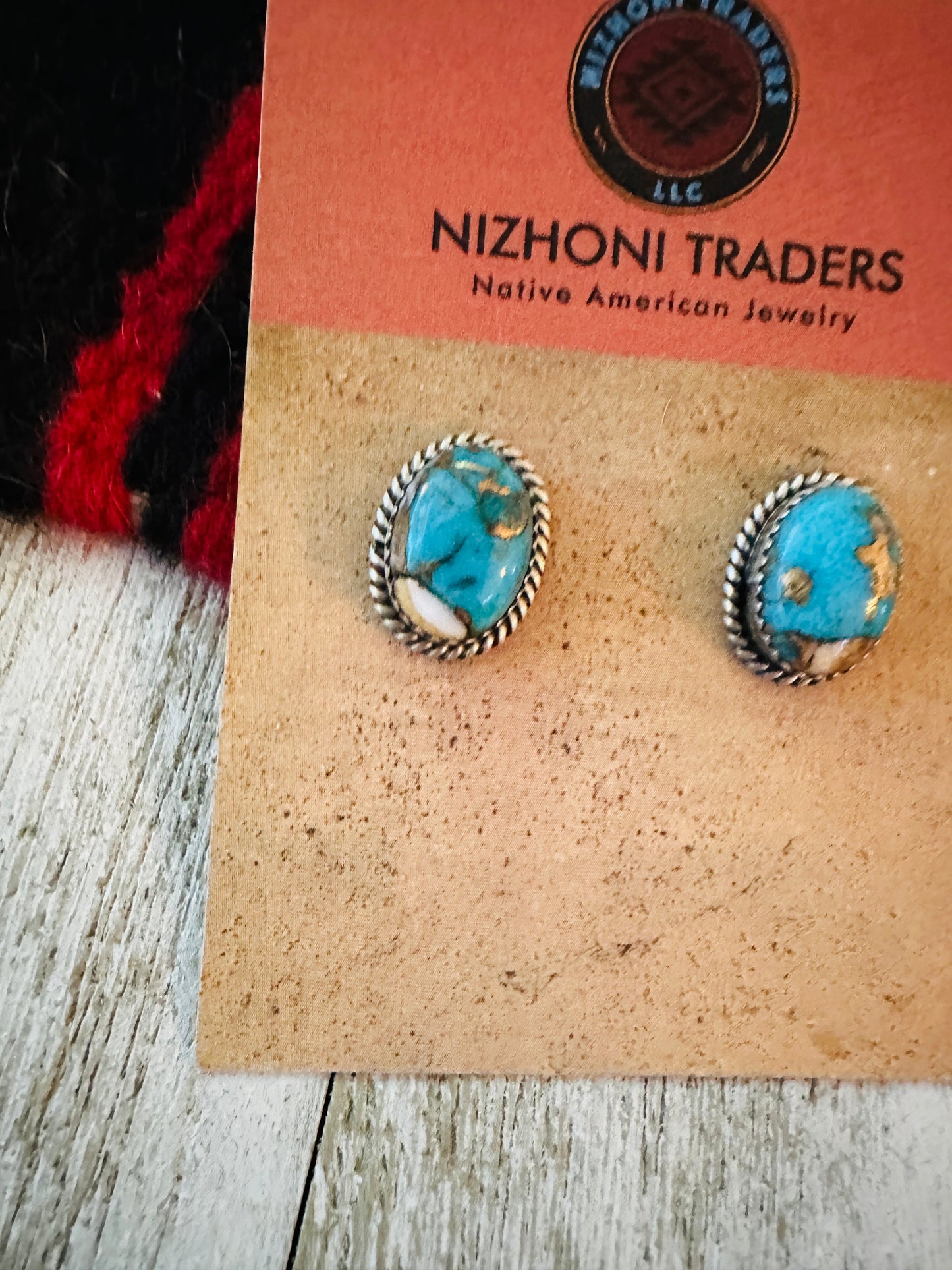 Handcrafted Sterling Silver & Spice Blue Mojave Stud Earrings