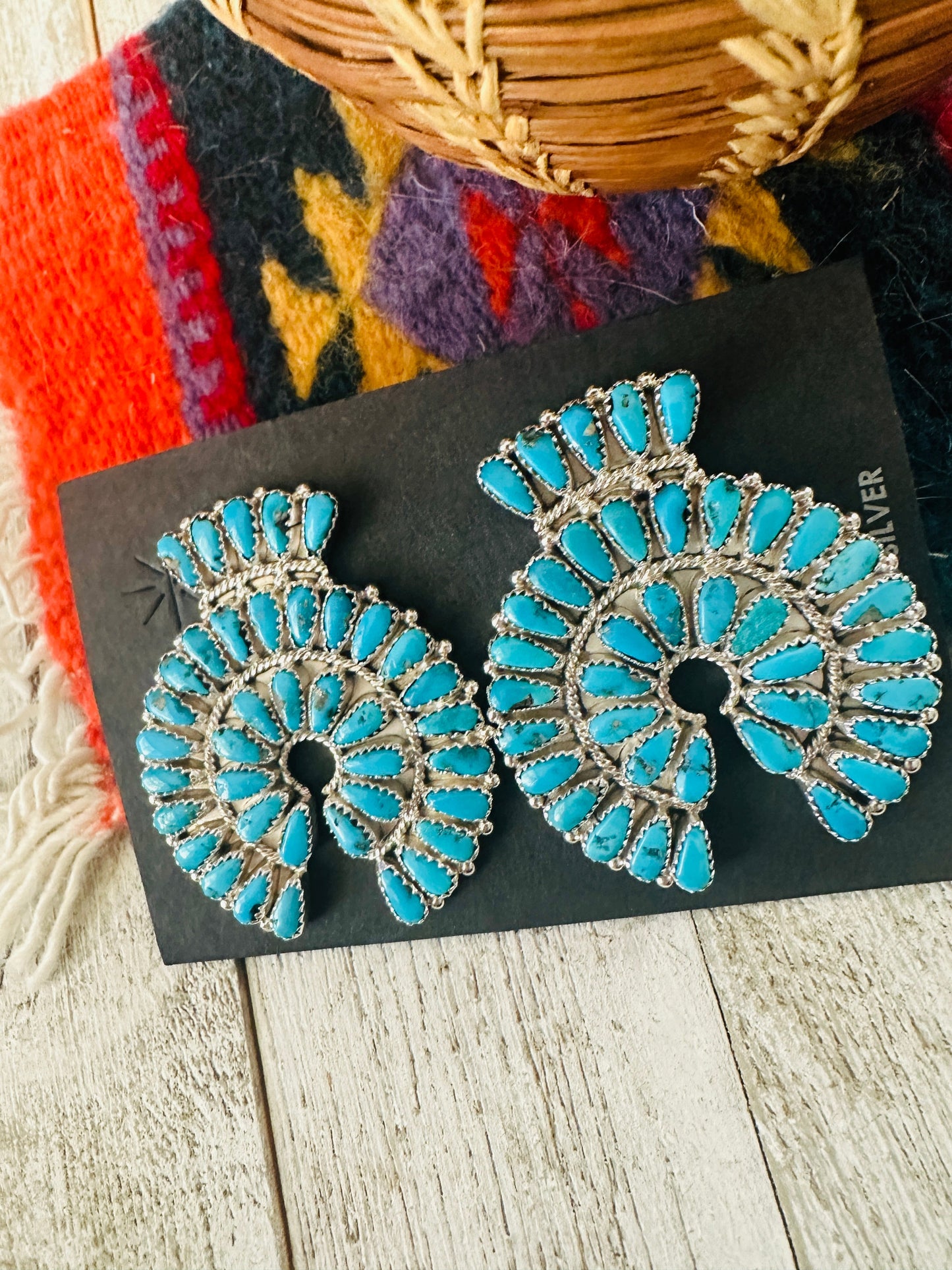 Handcrafted Sleeping Beauty Turquoise & Sterling Silver Cluster Post Earrings