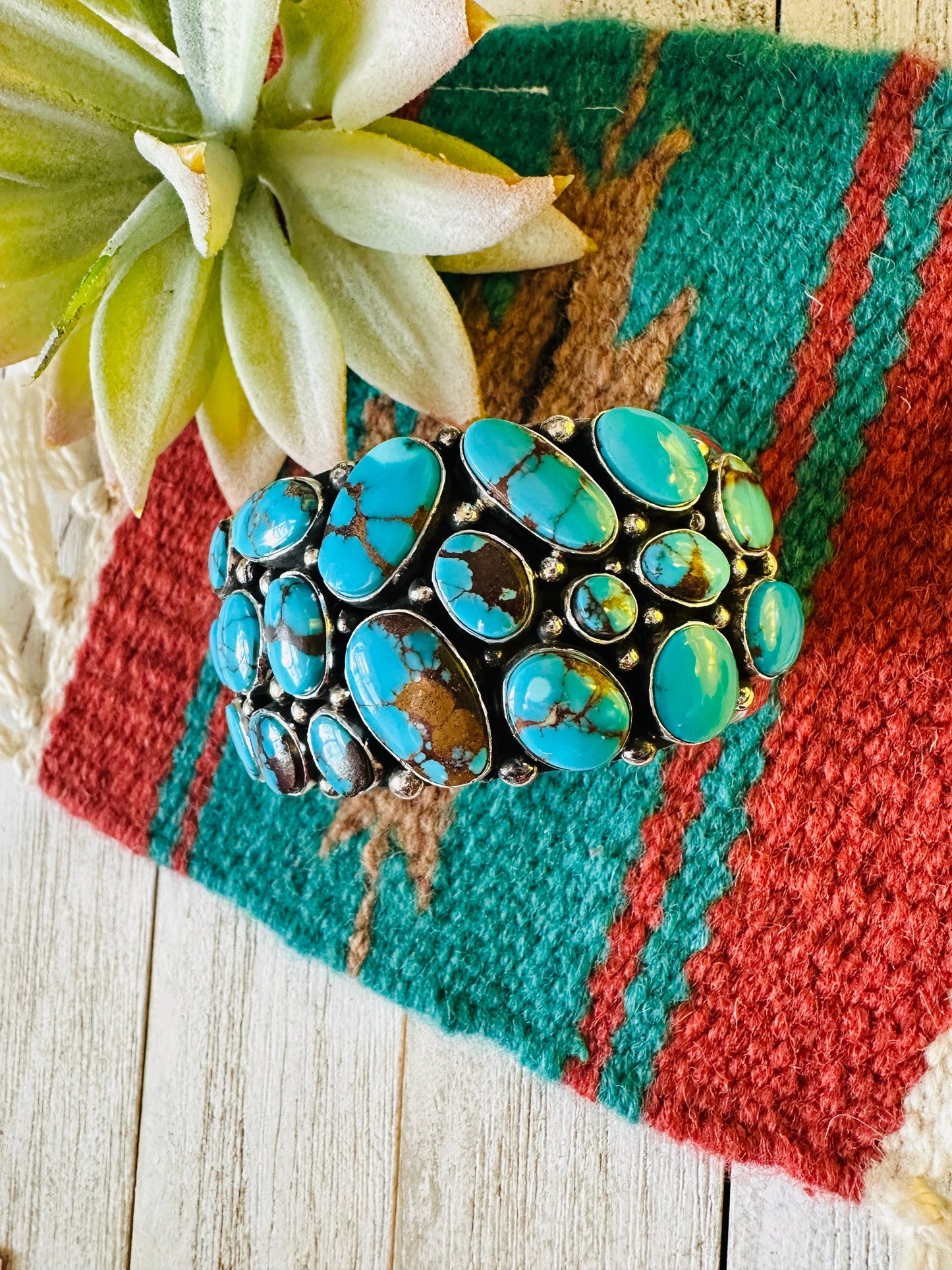 Navajo Sterling Silver & Kingman Turquoise Cuff Bracelet