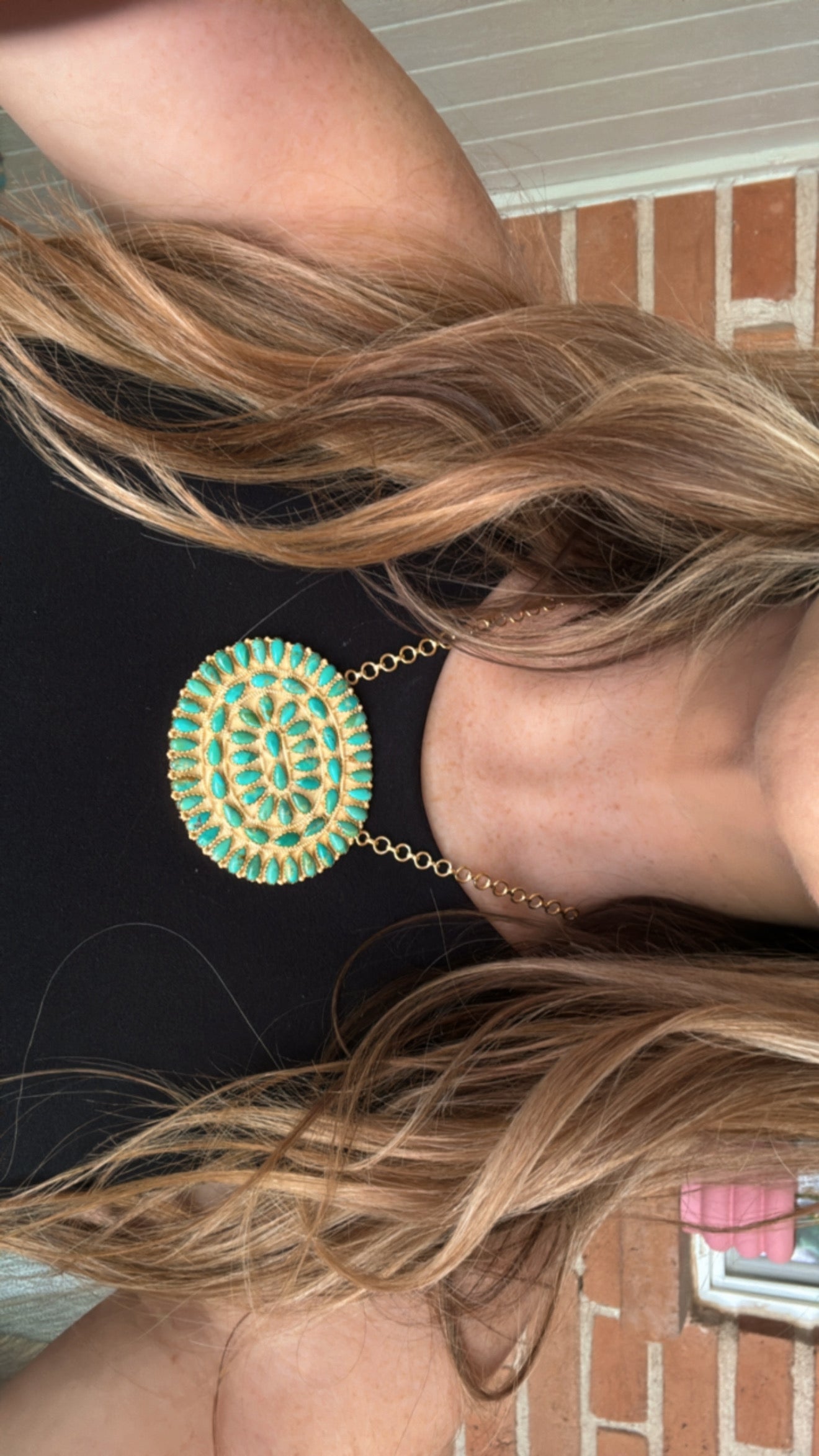 “The Golden Collection” Handmade Gold Plated Sterling Silver Kingman Turquoise Cluster Necklace
