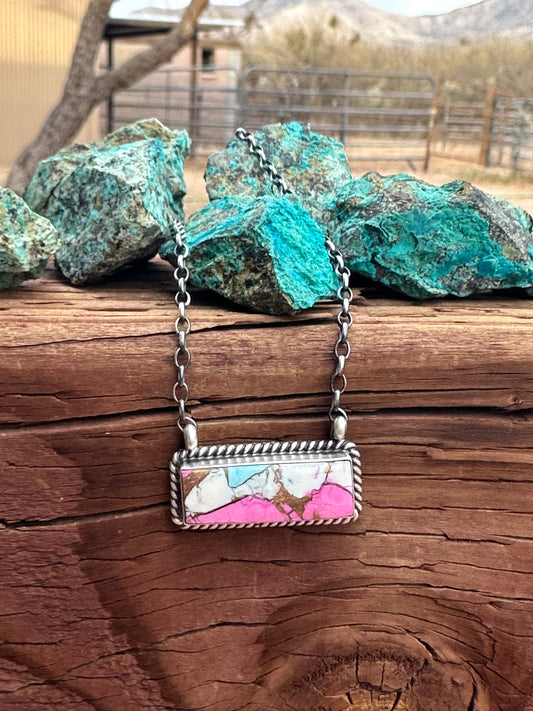Handcrafted Cotton Candy Sterling Silver Handmade Bar Necklace