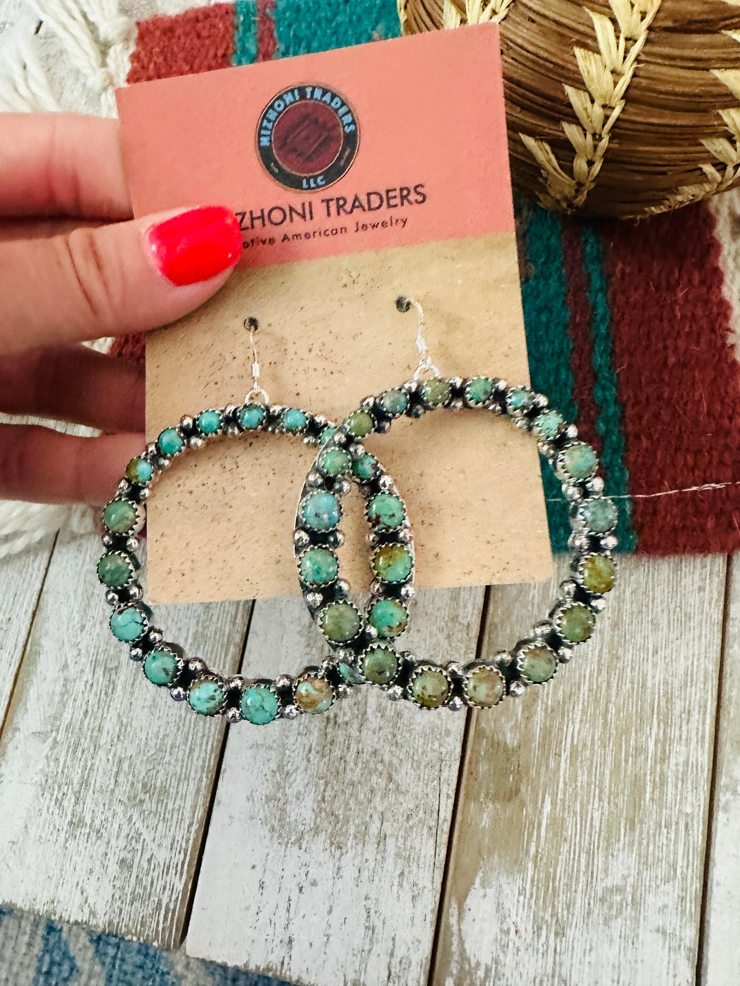 Handcrafted Turquoise and Sterling Silver Dangle Hoop Earrings
