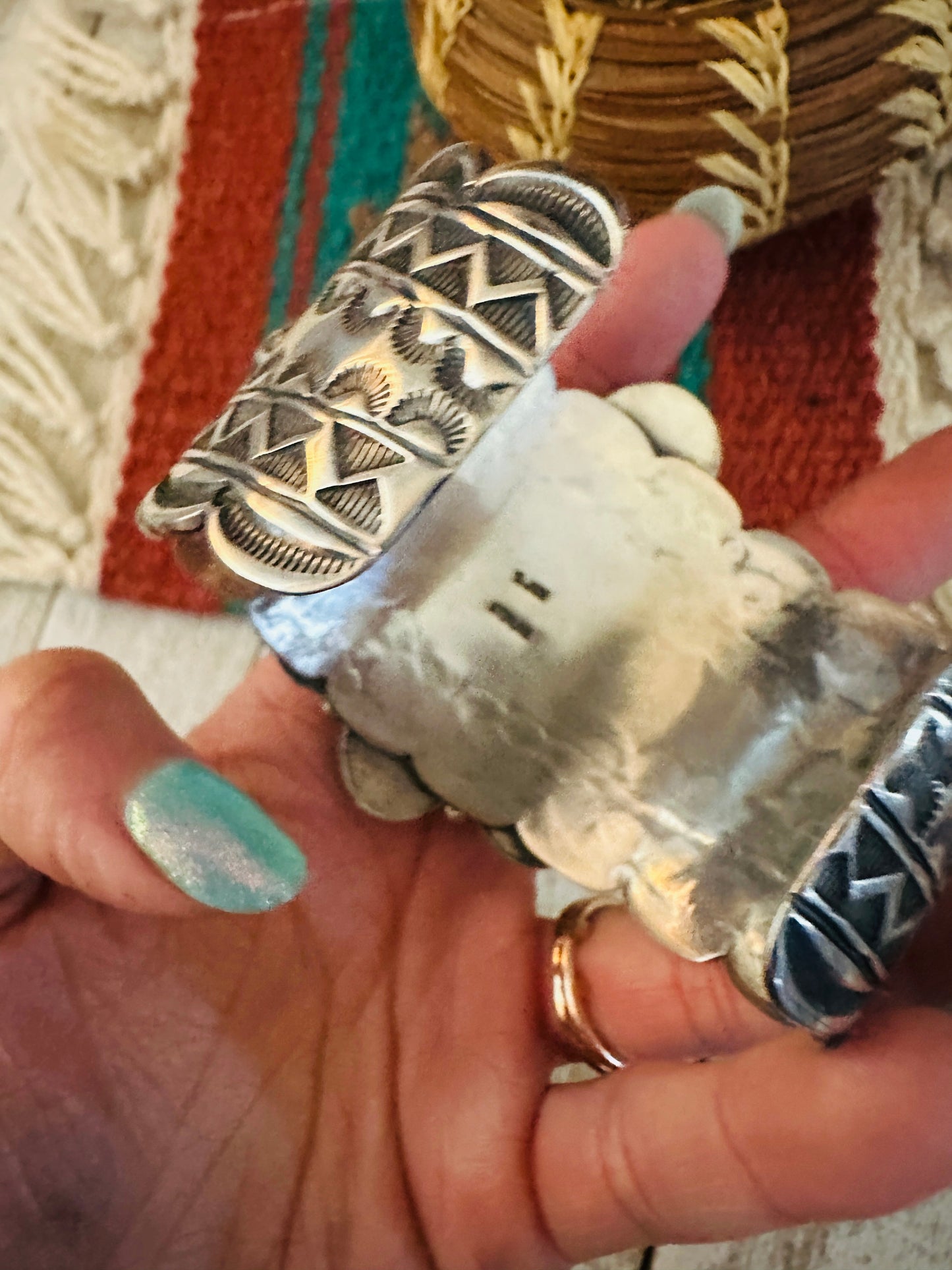 Kingman Turquoise & Sterling Silver Cluster Cuff Bracelet /