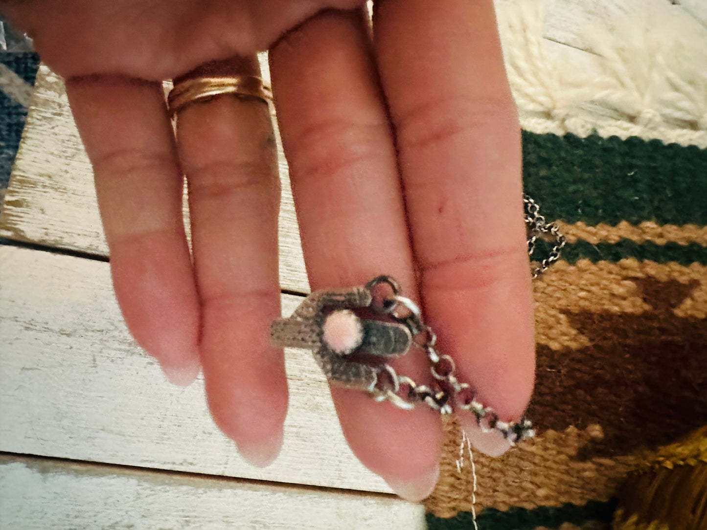 Handcrafted  Sterling Silver & Queen Pink Conch Shell Cactus Necklace