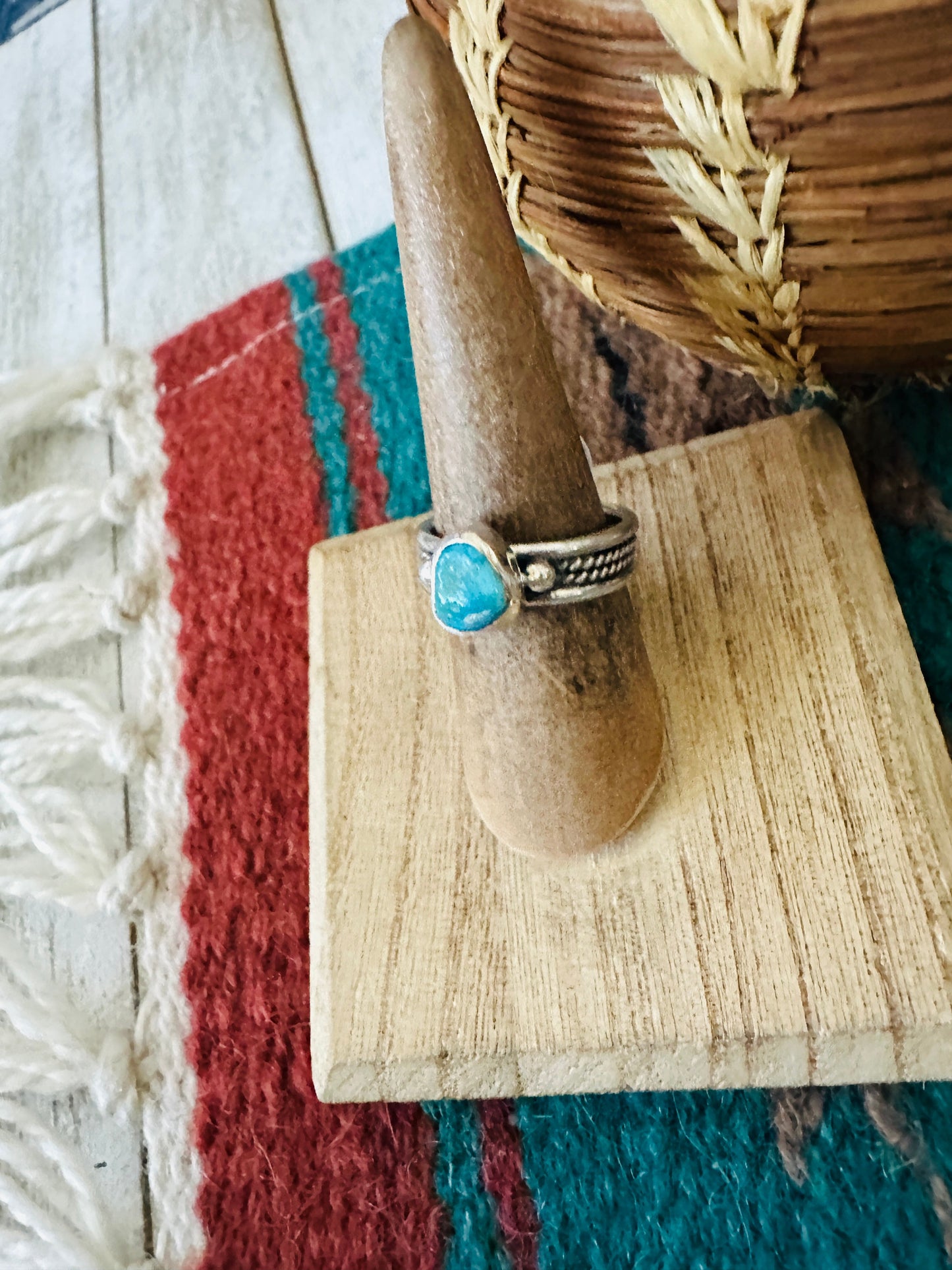 Handcrafted Sterling Silver & Turquoise Ring Size 6.5