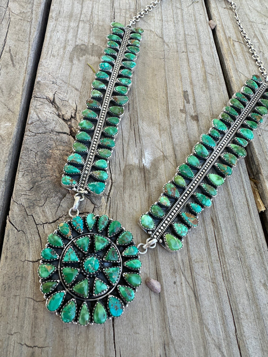 Handmade Sterling Silver Emerald Valley Turquoise Statment Necklace