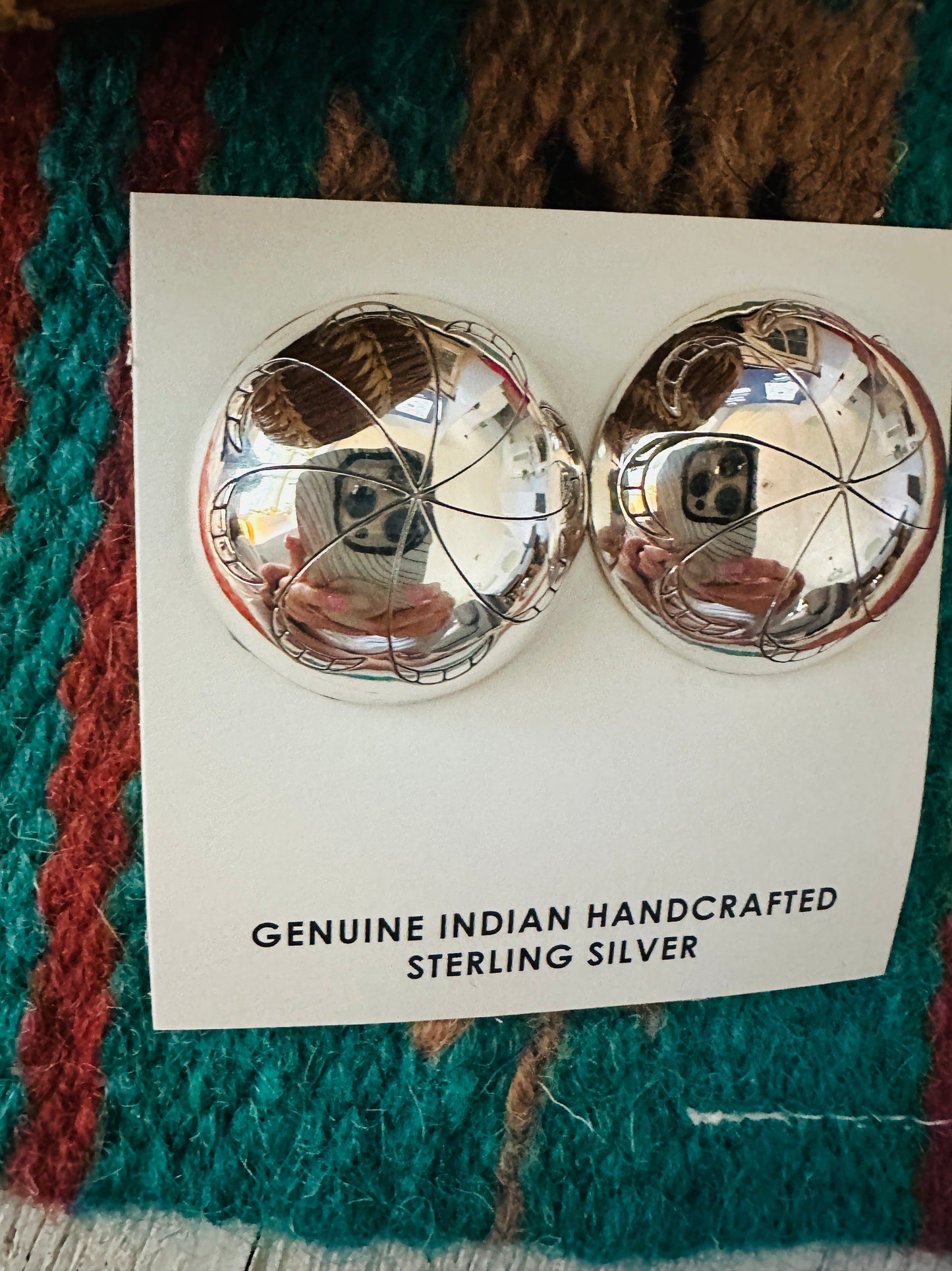 Navajo Hand Stamped Sterling Silver Concho Post Earrings