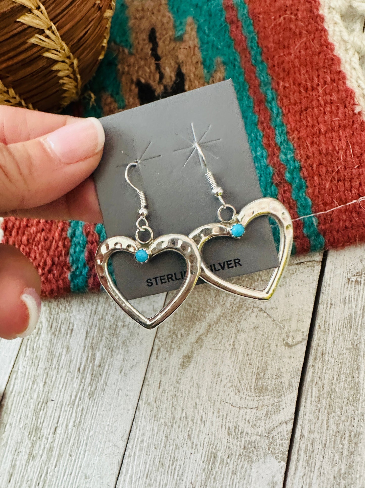 Handcrafted Turquoise & Sterling Silver Heart Dangle Earrings