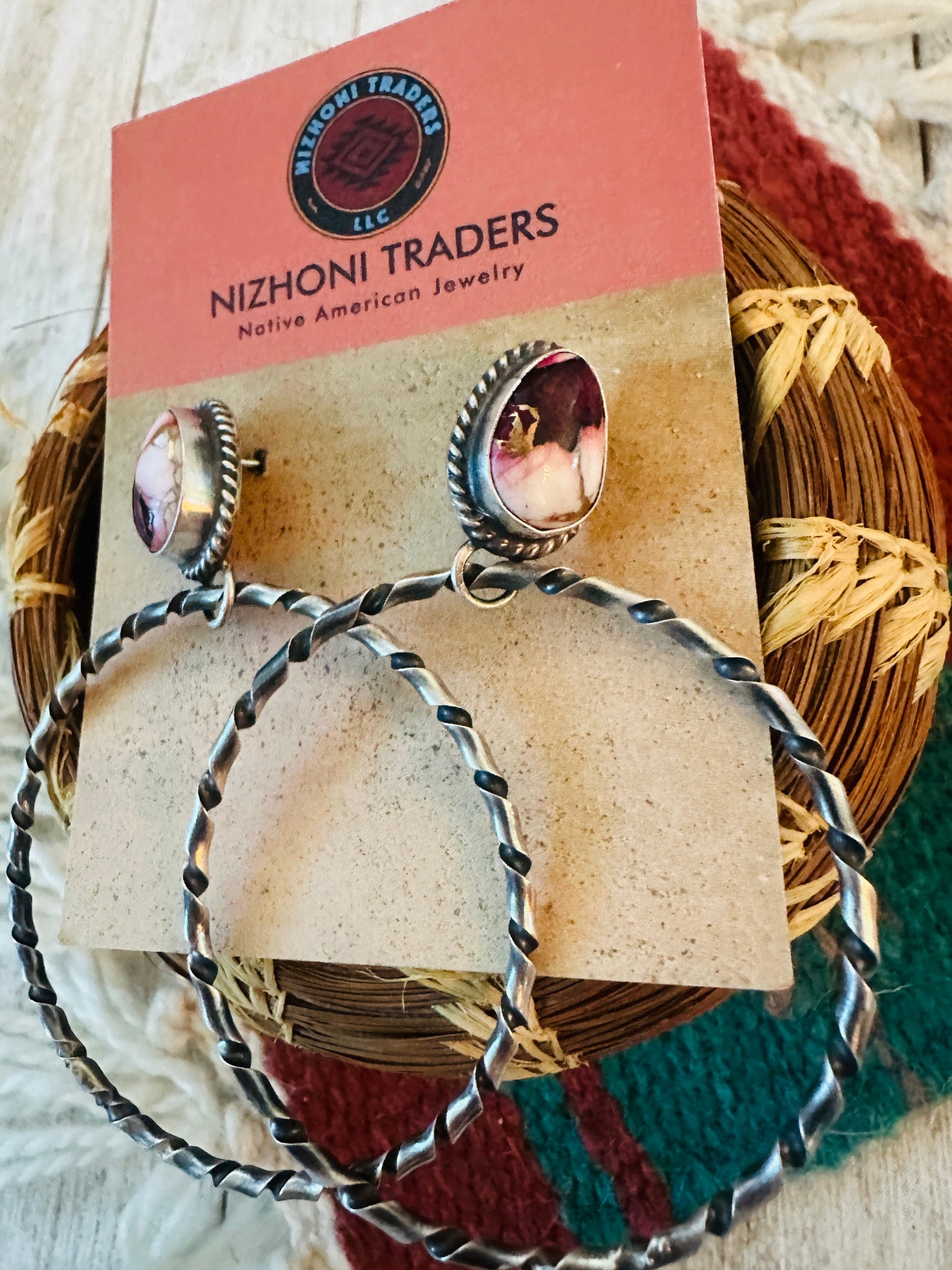 Handcrafted Rose Dahlia and Sterling Silver Dangle Hoop Earrings