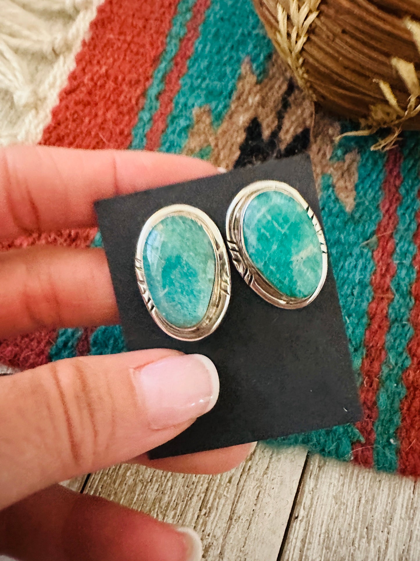 Handcrafted Turquoise & Sterling Silver Post Earrings