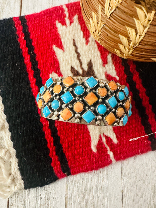 Handcrafted Turquoise, Spiny Sterling Silver Cuff Bracelet