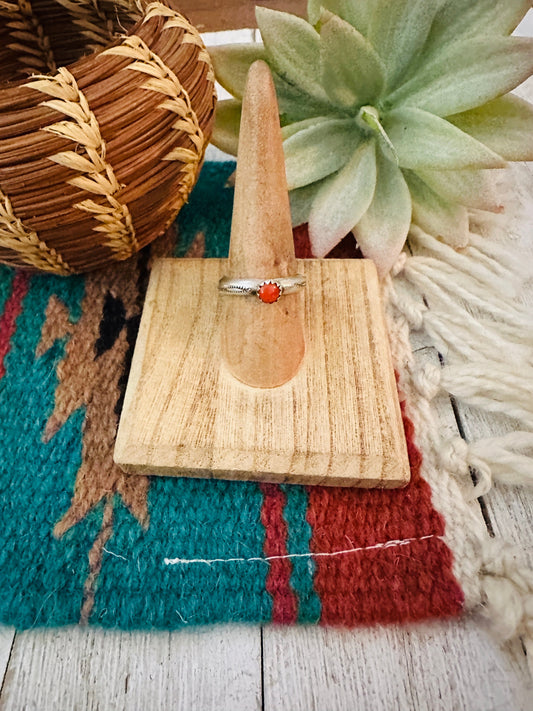 Handcrafted Sterling Silver & Coral Ring Size 7.75