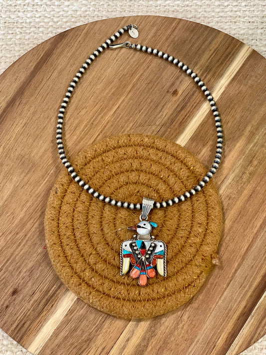 Handcrafted Sterling Silver & Multi Stone Thunderbird Pendant