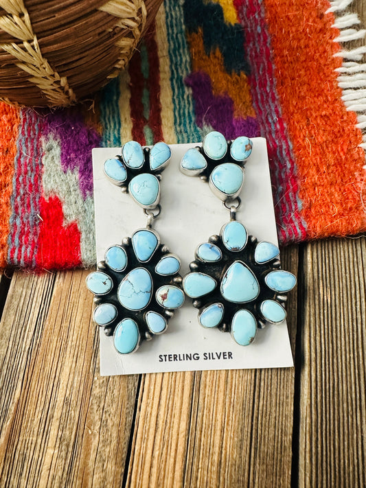 Handcrafted Golden Hills Turquoise & Sterling Silver Cluster Dangle Earrings