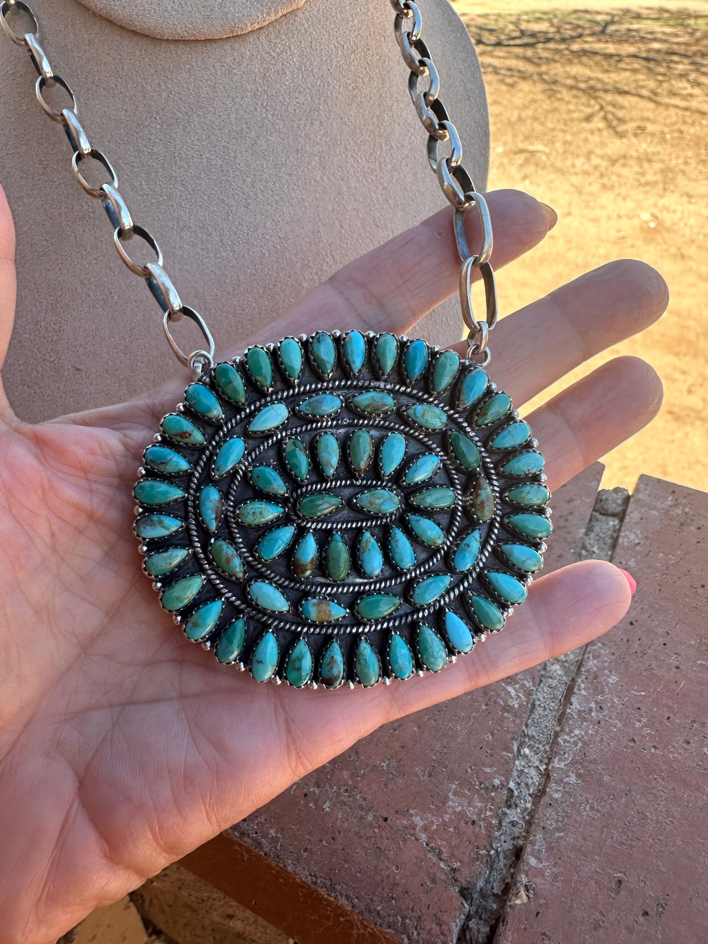 Handmade Sterling Silver & Turquoise Cluster Necklace
