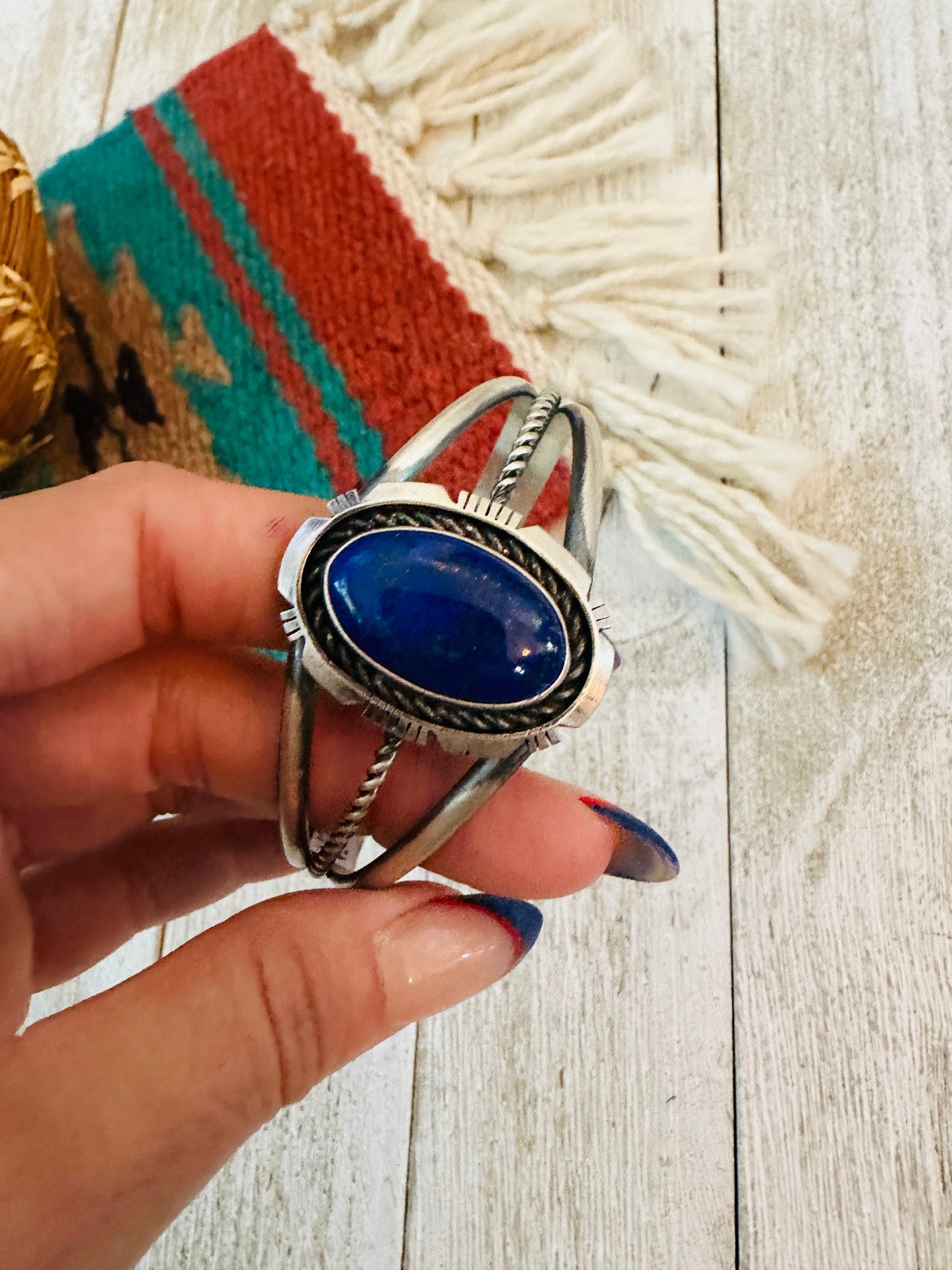 Handcrafted Sterling Silver & Lapis Cuff Bracelet by Eli Skeets