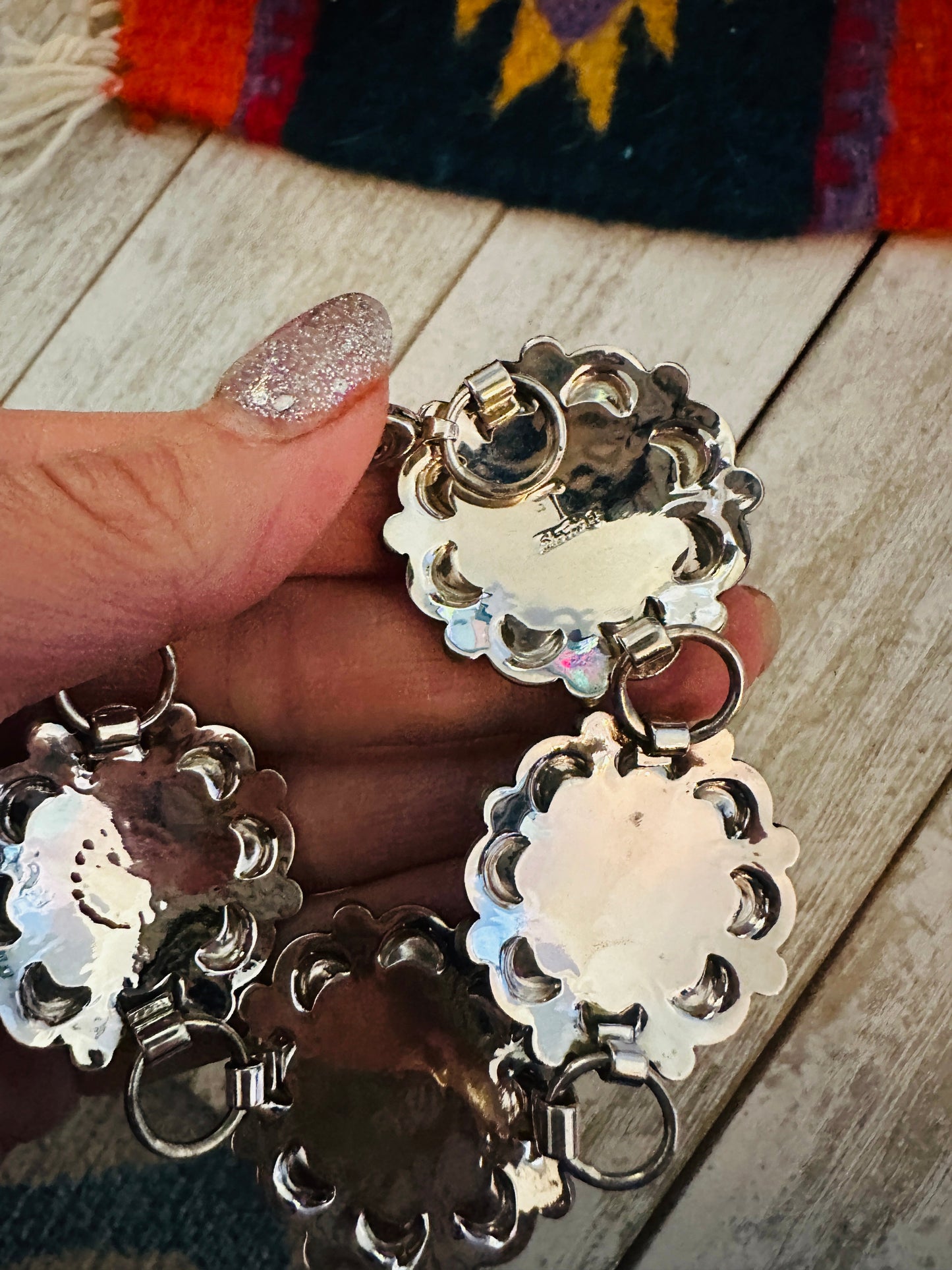 Handcrafted Turquoise & Sterling Silver Concho Link Bracelet