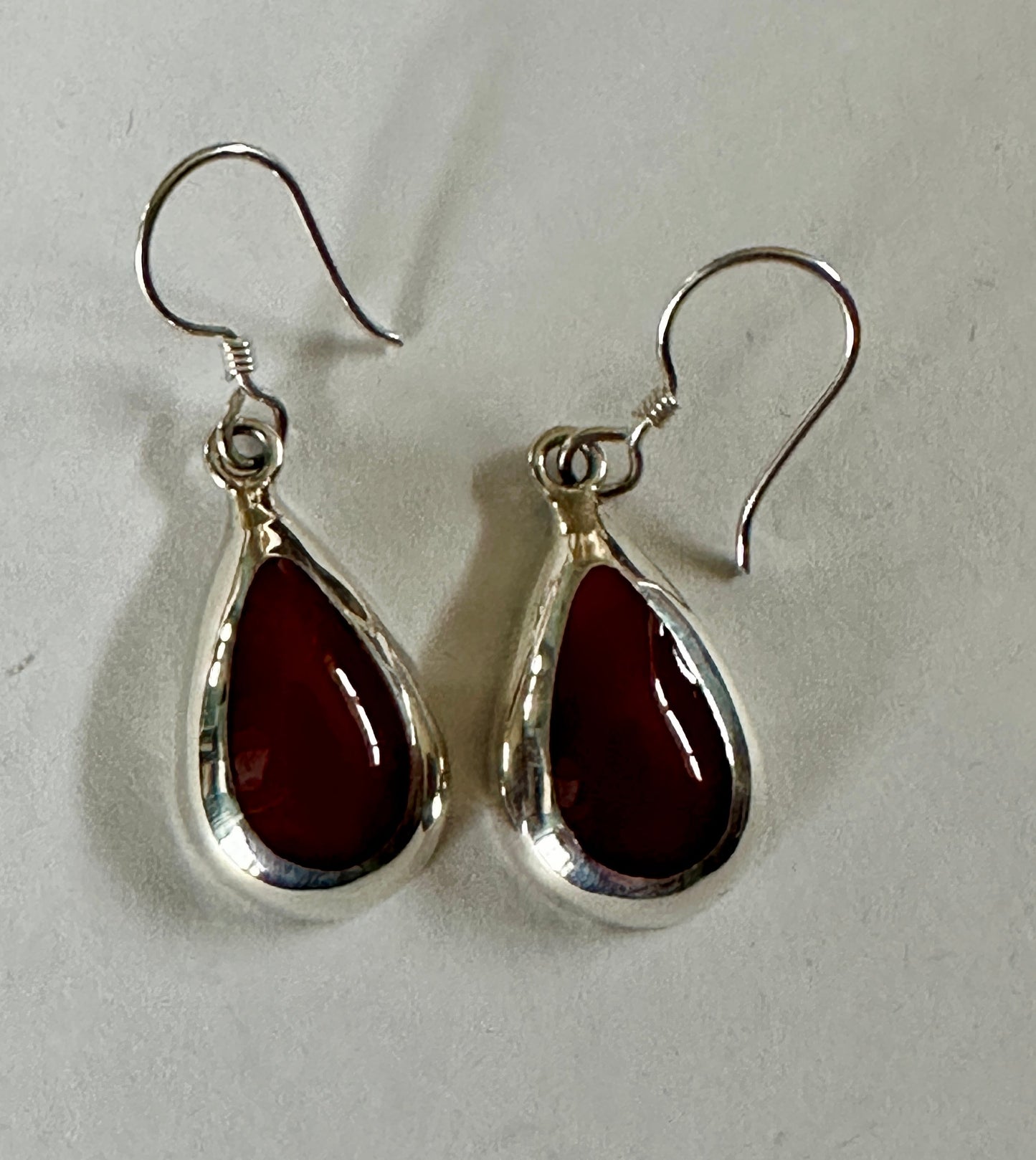 Red Jasper Inlay Teardrop Sterling Silver Earrings
