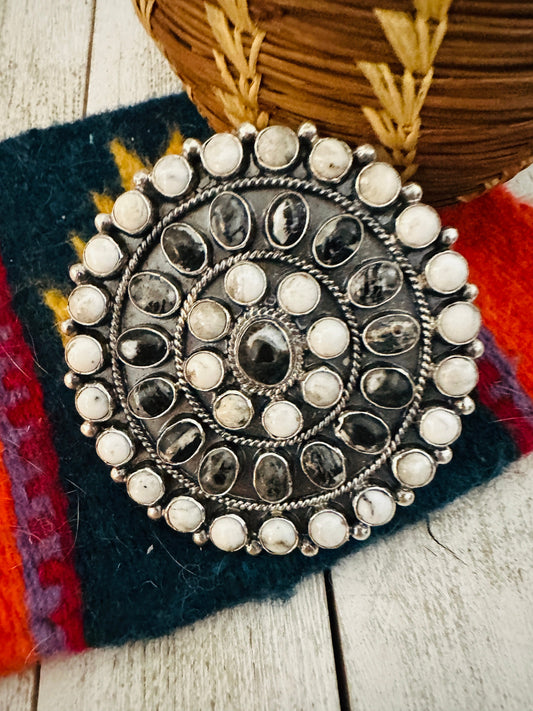 Handcrafted White Buffalo & Sterling Silver Adjustable Cluster Ring