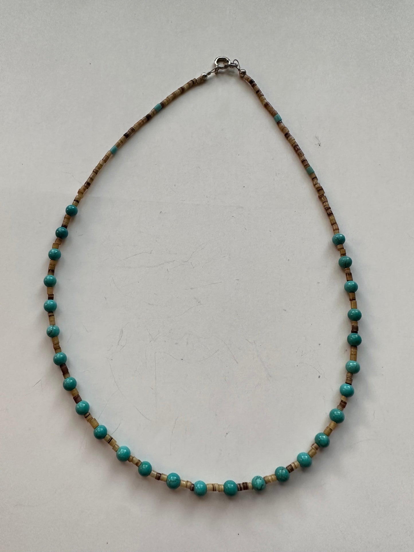 Handcrafted Turquoise And Heishi  Beaded Necklace 16”