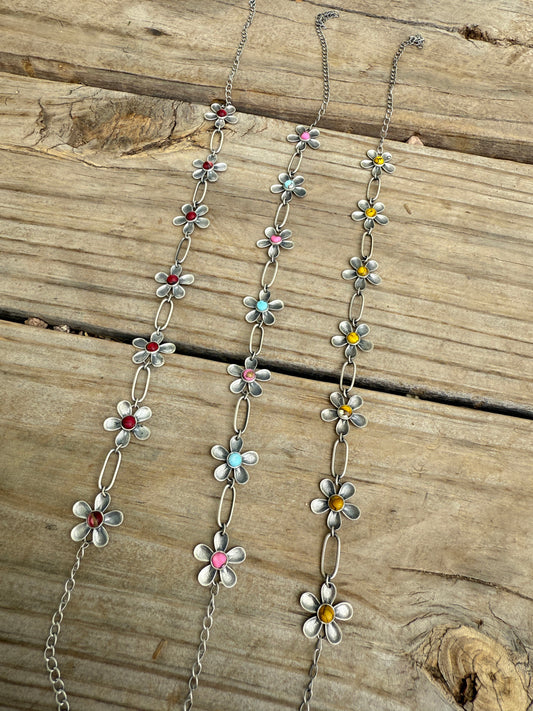 Handmade Sterling Silver Daisy Necklace Earrings & Bracelet Set Signed Nizhoni
