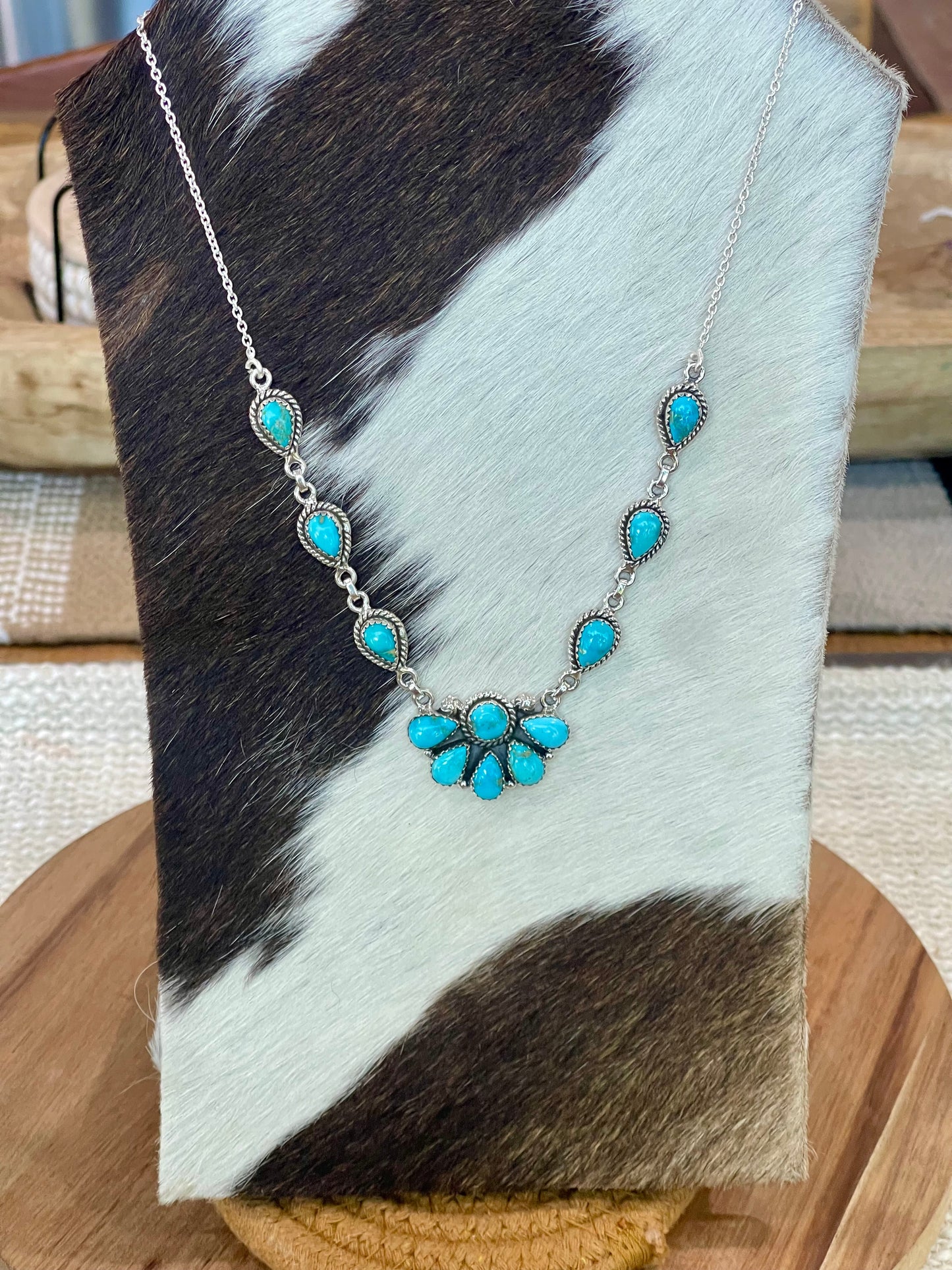 Handcrafted Sterling Silver & South Hill Sonoran Turquoise Cluster Necklace
