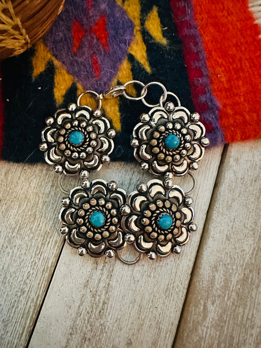 Handcrafted Turquoise & Sterling Silver Concho Link Bracelet