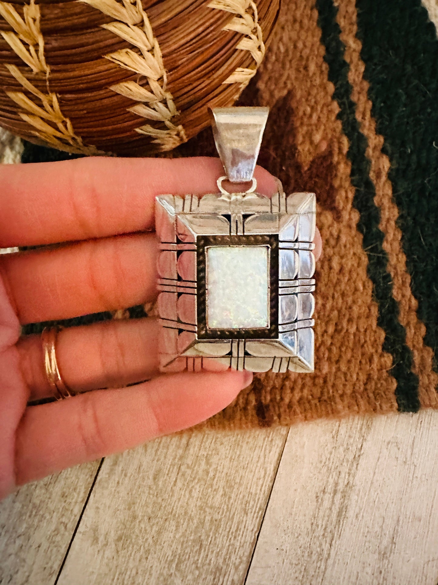 Handcrafted Sterling Silver & White Opal Pendant