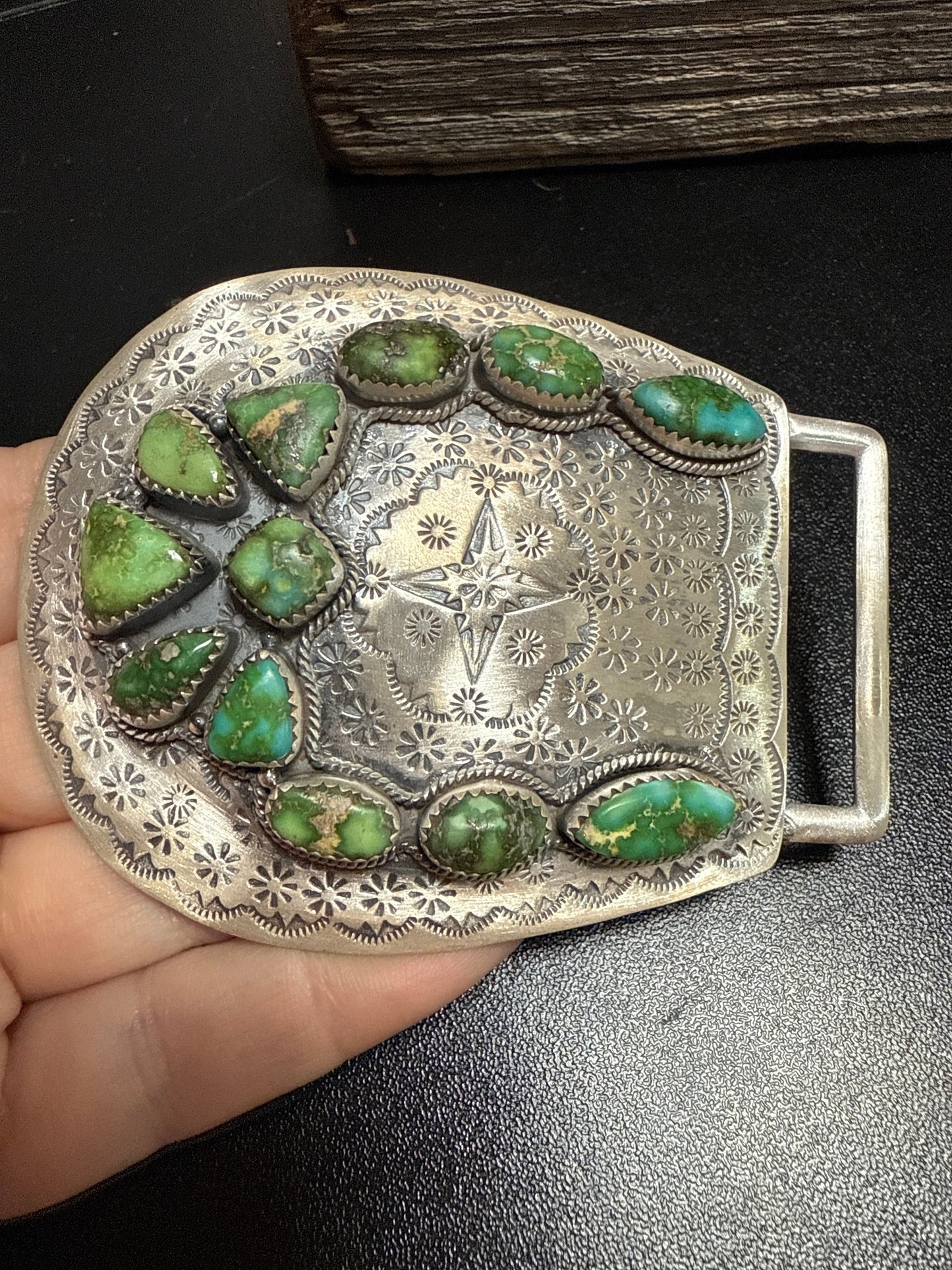 Handmade Sterling Silver Multi Stone Buckle with Signed Nizhoni