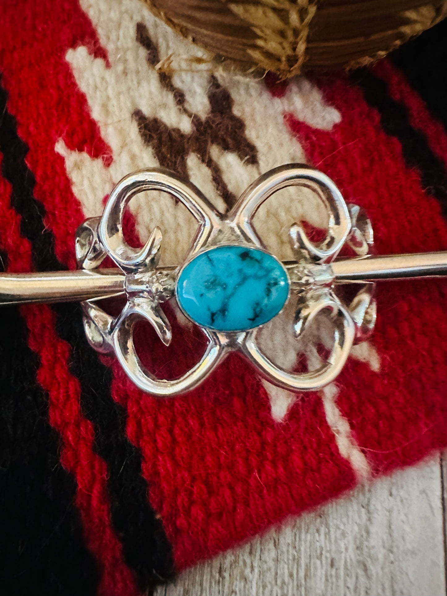 Old Pawn Turquoise & Sterling Silver Hair Pin