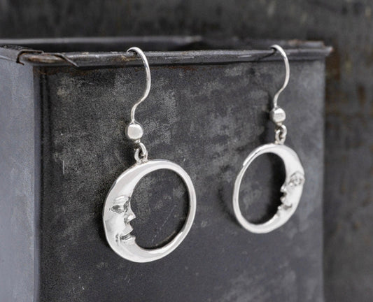 Moon Face Sterling Silver Earrings