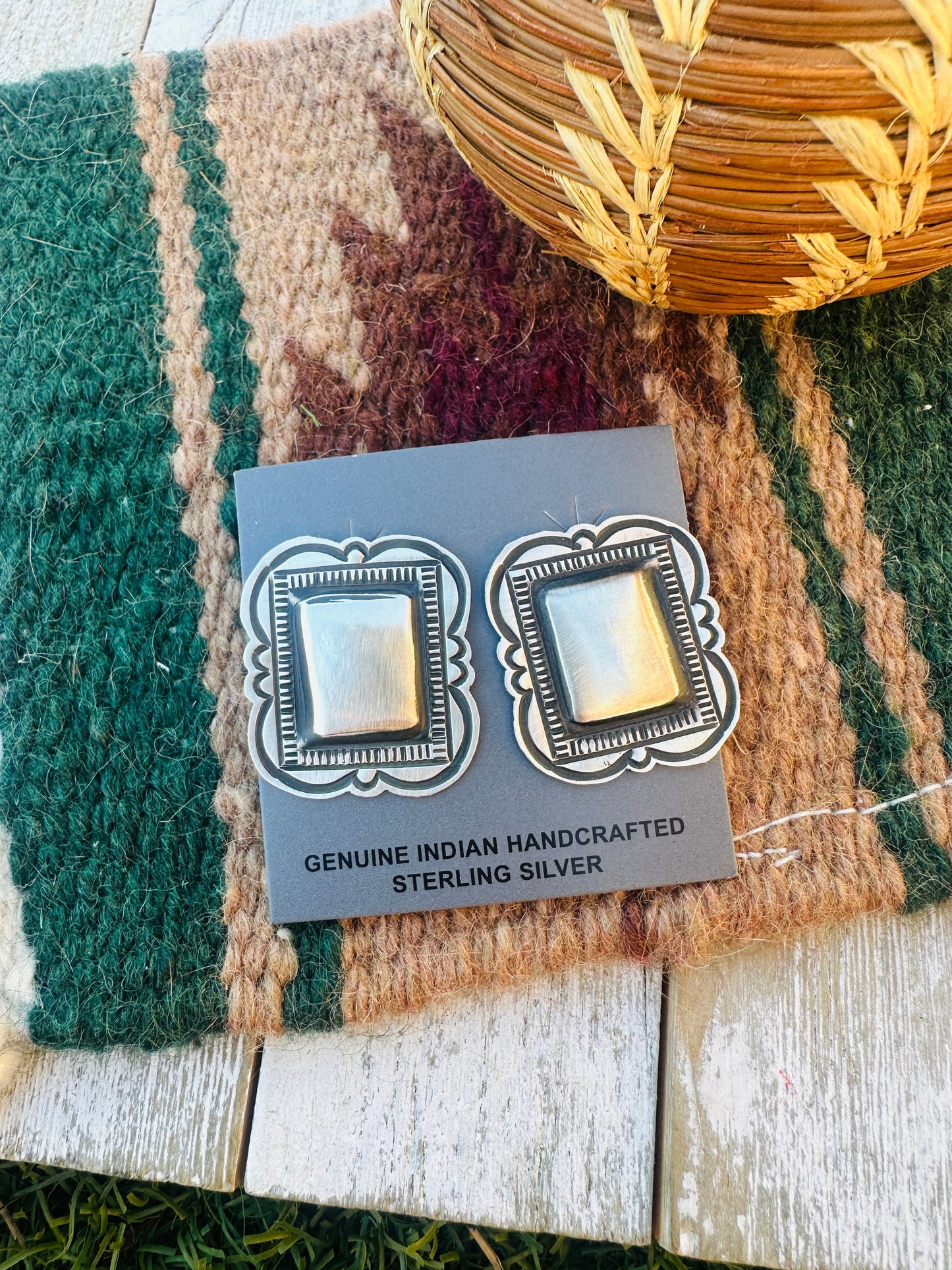 Handcrafted Sterling Silver Concho Post Earrings by Leander Tahe