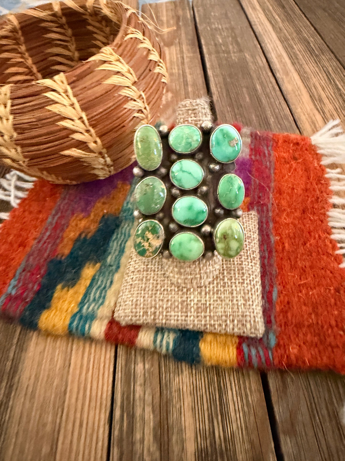 Handcrafted Sonoran Mountain Turquoise & Sterling Silver Cluster Ring Size 8 Sheila Becenti
