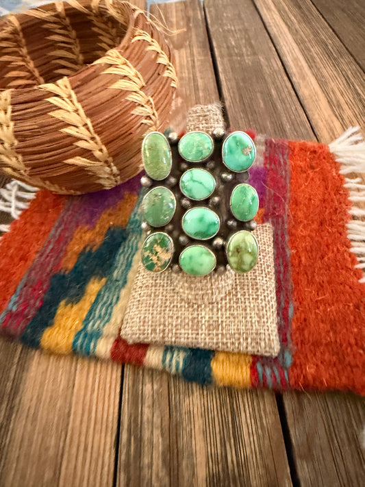 Handcrafted Sonoran Mountain Turquoise & Sterling Silver Cluster Ring Size 8 Sheila Becenti