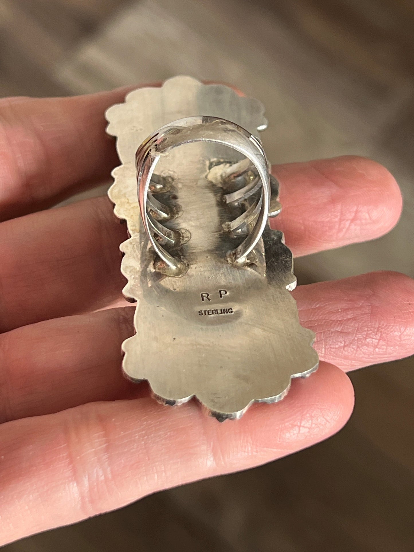 Apache Sterling Silver, Egyptian Turquoise and Indian Head Nickel Ring by Rosella Paxson: Size 8